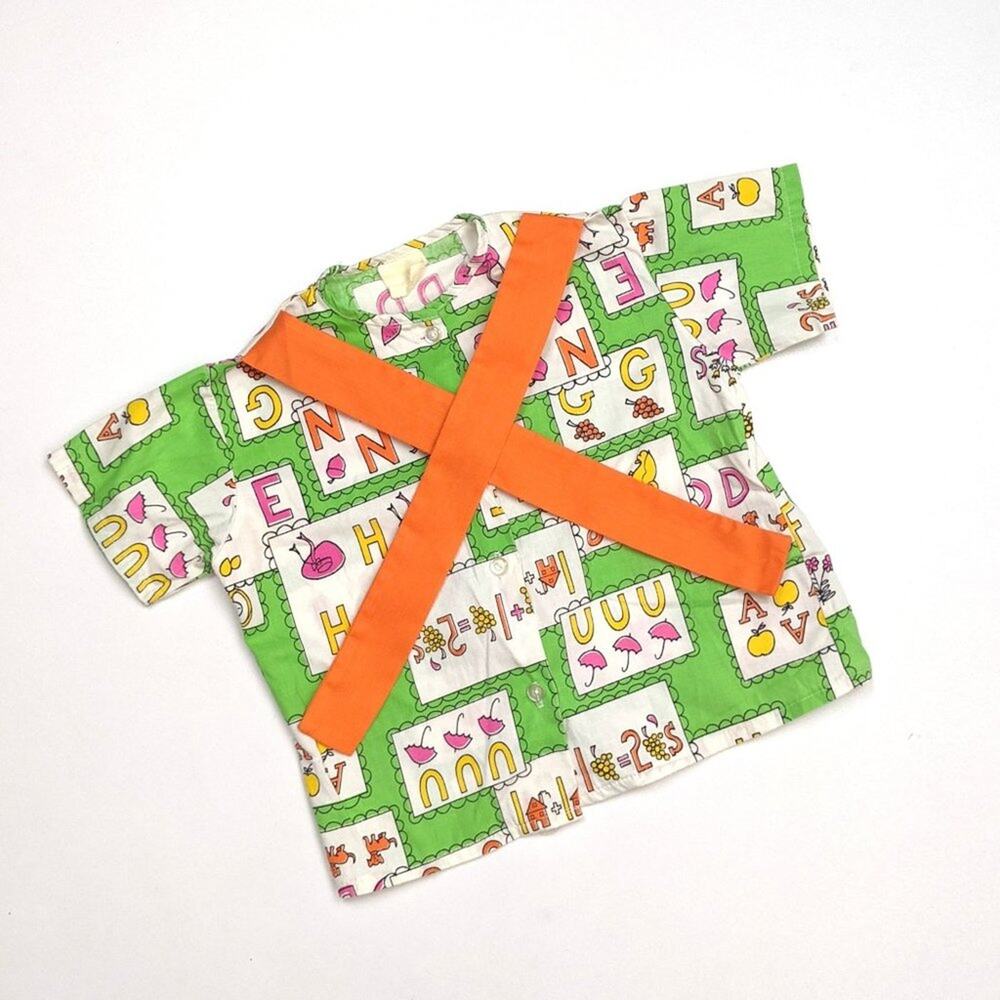 Vintage Shirt Unisex Children's Size 2T Lime Green ABC Bow Tie Top